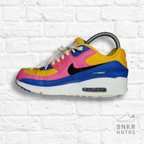 Nike Air Max 90 Multi-Color University Gold Black Blue CD6864-700 GS Size 7Y - Picture 5 of 9